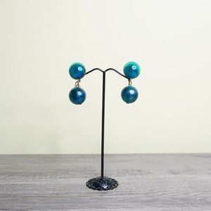 2/$30 - Vintage Blue-Green Clip-On Ball Earrings